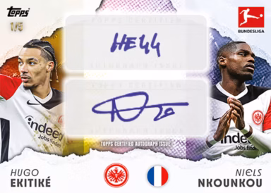 2024-25 TOPPS International Stars Bundesliga Soccer Cards - Dual Autograph Card Rainbow Parallel - Hugo Ekitiké / Niels Nkounkou