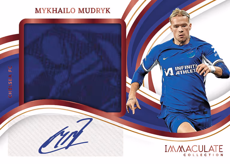 2023-24 PANINI Immaculate Collection Soccer Cards - Premium Swatch Autographs Ruby Parallel - Mykhailo Mudryk