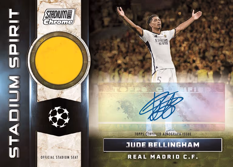 2023-24 TOPPS Stadium Club Chrome UEFA Champions League Soccer Cards - Stadium Spirit Autograph Seat Relic Card SuperFractor Parallel - Jude Bellingham