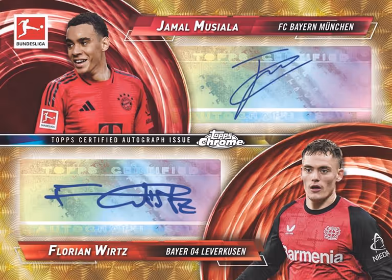 2024-25 TOPPS Chrome Bundesliga Soccer Cards - Dual Autograph Superfractor Parallel - Jamal Musiala / Florian Wirtz