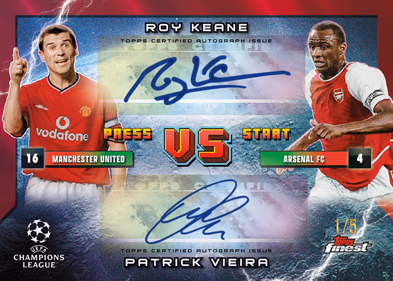 2024-25 TOPPS Finest UEFA Club Competitions Soccer Cards - Finest Dual Rivals Autograph Card Red Parallel - Roy Keane / Patrick Vieira