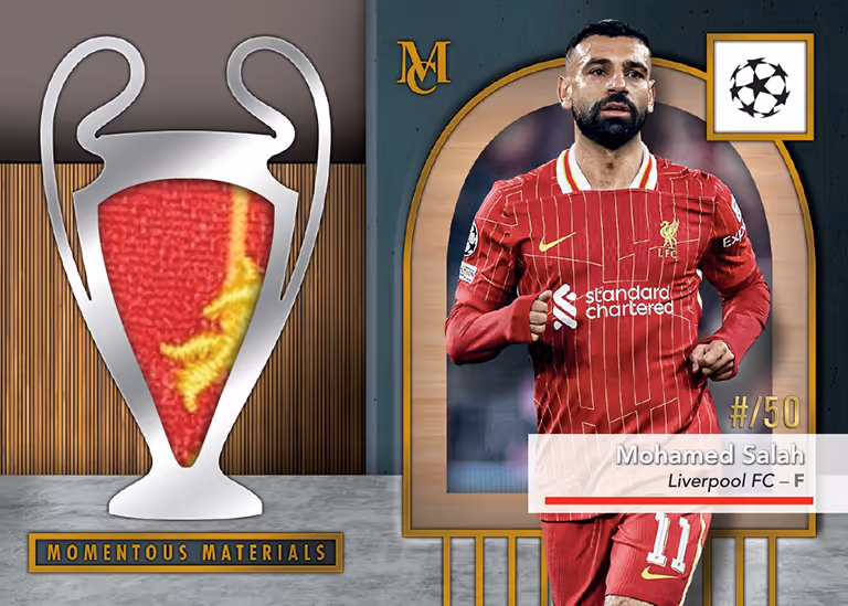 2024-25 TOPPS Museum Collection UEFA Club Competitions Soccer Cards - Momentous Material Jumbo Relic Card Gold Parallel - Mohamed Salah