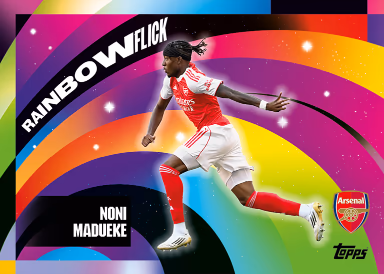 2025-26 TOPPS Arsenal FC Team Set Soccer Cards - Rainbow Flick Insert Card - Noni Madueke