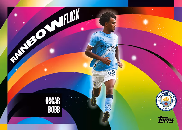 2025-26 Topps Manchester City Team Set Soccer Cards - Rainbow Flick Insert Card - Oscar Bobb