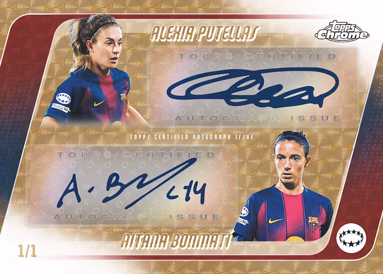 2025-26 TOPPS Chrome UEFA Women's Champions League Soccer Cards - Dual Autograph Card SuperFractor Parallel - Alexia Putellas / Aitana Bonmati