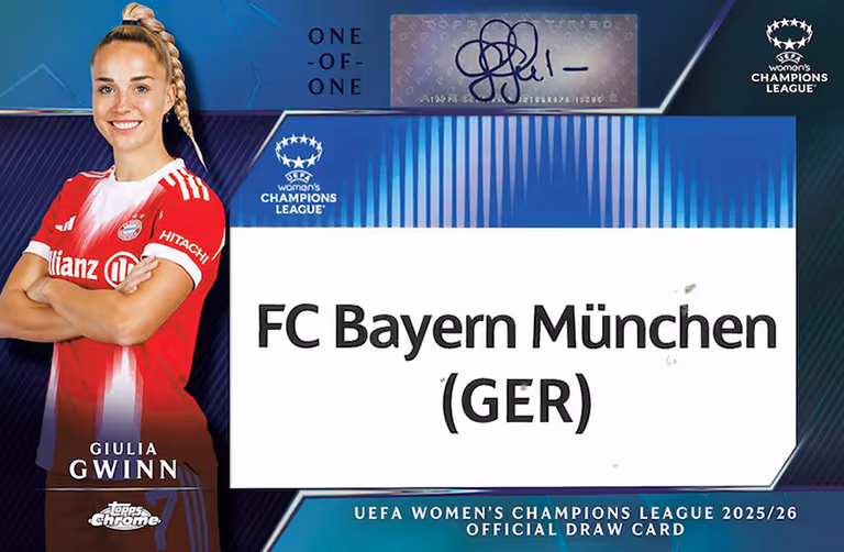 2025-26 TOPPS Chrome UEFA Women's Champions League Soccer Cards - Official Draw Card Autograph Relic Card - Giulia Gwinn