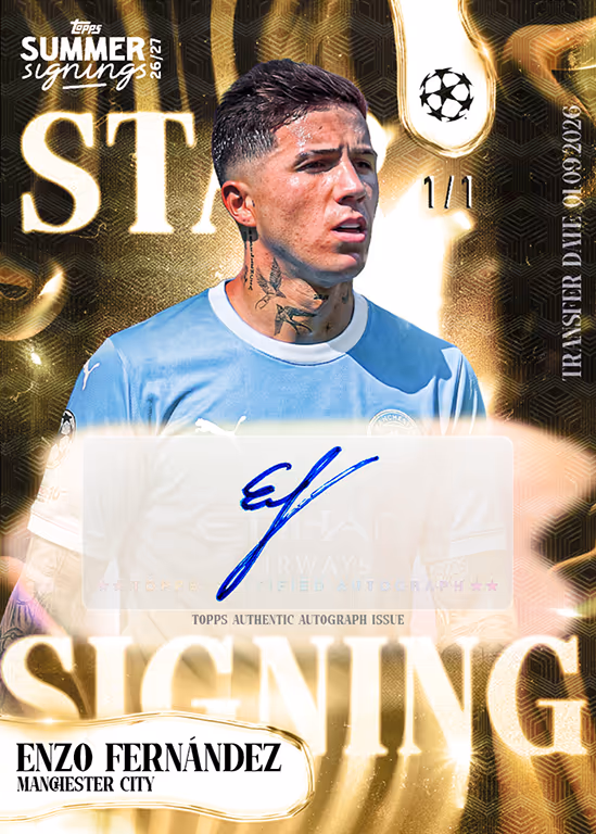 2026-27 TOPPS Summer Signings UEFA Club Competitions Soccer Cards - Star Signings Autograph Card | FoilFractor Parallel - Enzo Fernández