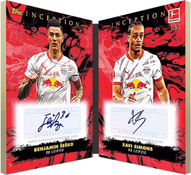 2024-25 TOPPS Inception Bundesliga Soccer Cards - Dual Autograph Book Card Red Parallel - Benjamin Sesko / Xavi Simons
