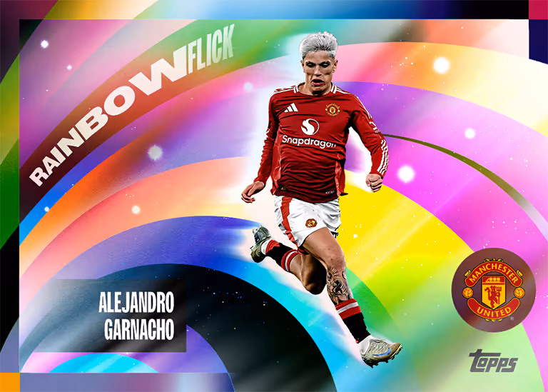 2024-25 TOPPS Manchester United Official Team Set Soccer Cards - Rainbow Flick Insert Card - Alejandro Garnacho