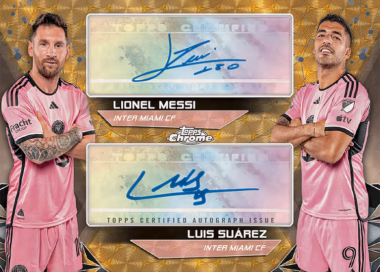 2024 TOPPS Major League Soccer Cards - Dual Autograph Card SuperFractor Parallel - Lionel Messi / Luis Suarez