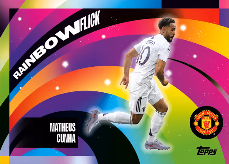 2025-26 TOPPS Manchester United Team Set Soccer Cards - Rainbow Flick Insert Card - Matheus Cunha