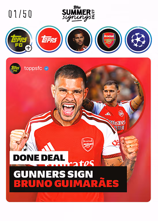 2026-27 TOPPS Summer Signings UEFA Club Competitions Soccer Cards - Done Deal Insert Card - Bruno Guimarães