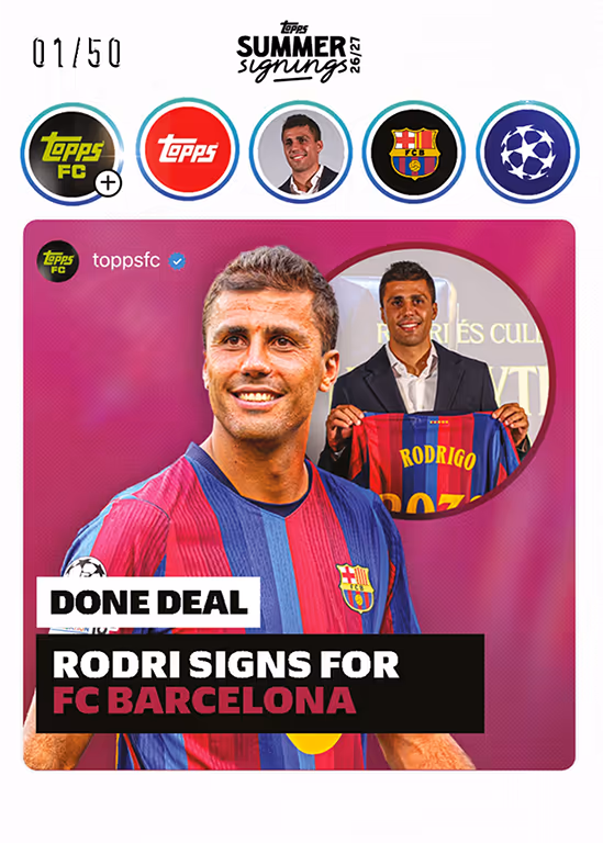 2026-27 TOPPS Summer Signings UEFA Club Competitions Soccer Cards - Done Deal Insert Card - Rodri