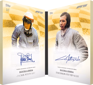 2025 TOPPS Eccellenza Formula 1 Racing Cards - Veterano Dual Autograph Book Card Gold Parallel - Jackie Stewart / Emerson Fittipaldi