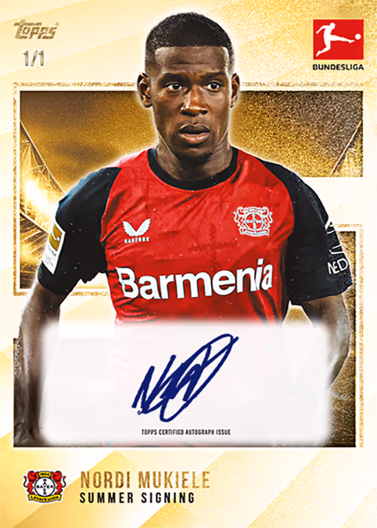 2024-25 TOPPS Summer Signings Bundesliga Soccer Cards - New Signings Base Autograph Card | Gold Parallel - Nordi Mukiele