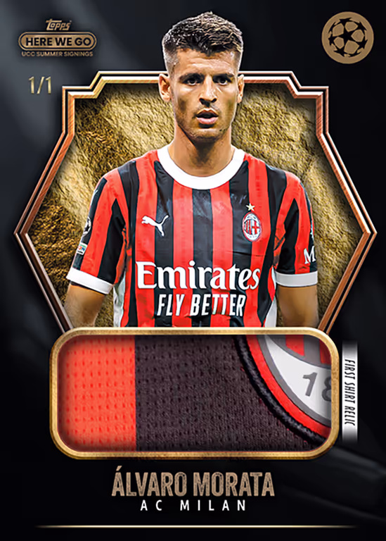2024-25 TOPPS Summer Signings Here We Go by Fabrizio Romano UEFA Club Competitions Soccer Cards - First Shirt Relic Card - Alvaro Morata