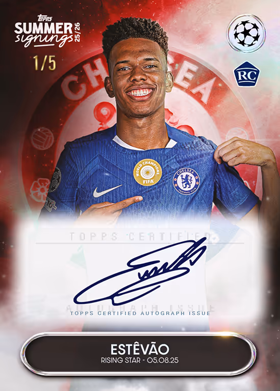 2025-26 TOPPS Summer Signings UEFA Club Competitions Soccer Cards - Rising Stars Autograph Card - Estevao