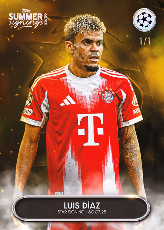 2025-26 TOPPS Summer Signings UEFA Club Competitions Soccer Cards - Star Signings Base Card Gold Parallel - Luis Diaz