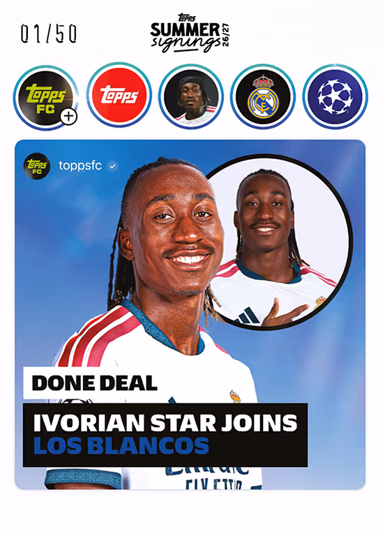 2026-27 TOPPS Summer Signings UEFA Club Competitions Soccer Cards - Done Deal Insert Card - Yan Diomande