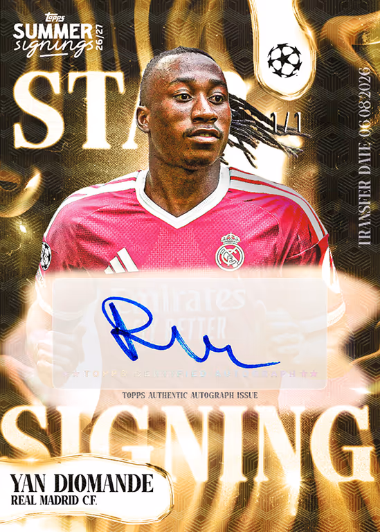 2026-27 TOPPS Summer Signings UEFA Club Competitions Soccer Cards - Star Signings Autograph Card | FoilFractor Parallel - Yan Diomande