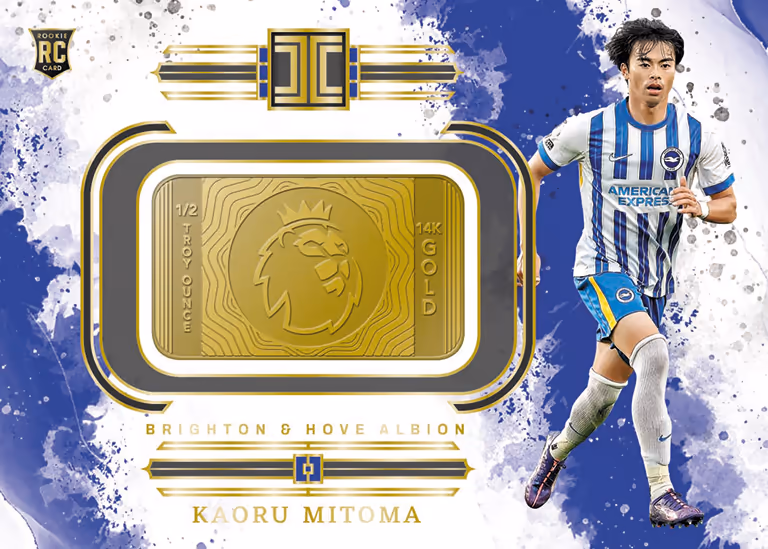 2024-25 PANINI Impeccable Premier League Soccer Cards - Premier League Logo Gold Insert Card - Kaoru Mitoma