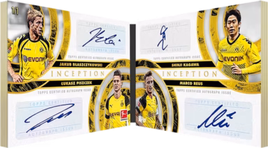 2024-25 TOPPS Inception Bundesliga Soccer Cards - Legends Quad Autograph Book Card Gold Parallel - Jakub Blaszczykowski / Lukasz Piszczek / Shinji Kagawa / Marco Reus
