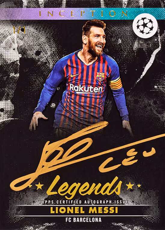 2024-25 TOPPS Inception UEFA Club Competitions Soccer Cards - Silver Signings On-Card Autograph Card Gold Parallel - Lionel Messi
