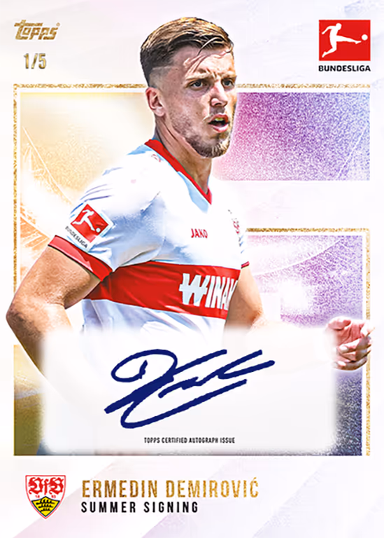 2024-25 TOPPS Summer Signings Bundesliga Soccer Cards - New Signings Base Autograph Card | Rainbow Parallel - Ermedin Demirović