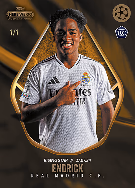 2024-25 TOPPS Summer Signings Here We Go by Fabrizio Romano UEFA Club Competitions Soccer Cards - Rising Stars Base Card | Gold Parallel - Endrick
