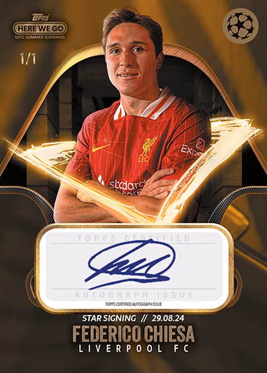 2024-25 TOPPS Summer Signings Here We Go by Fabrizio Romano UEFA Club Competitions Soccer Cards - Star Signings Autograph Card | Gold Parallel - Federico Chiesa