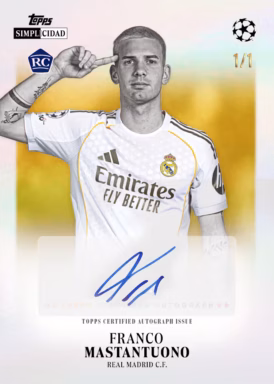 2025-26 TOPPS Simplicidad UEFA Club Competitions Soccer Cards - Joyas Autograph Card Gold Parallel - Franco Mastantuono