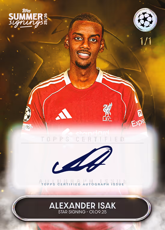 2025-26 TOPPS Summer Signings UEFA Club Competitions Soccer Cards - Star Signings Autograph Card Gold Paralell - Alexander Isak