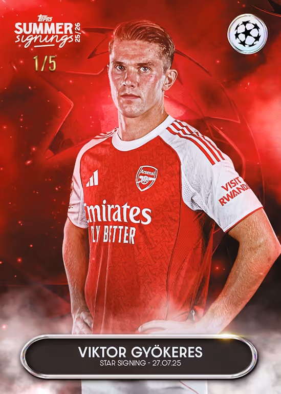 2025-26 TOPPS Summer Signings UEFA Club Competitions Soccer Cards - Star Signings Base Card Red Parallel - Viktor Gyökeres