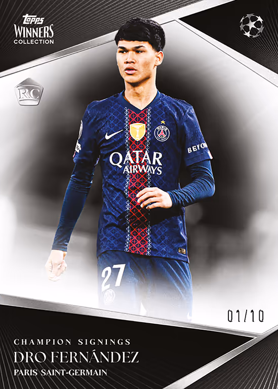 2025-26 TOPPS Winners Collection Paris Saint-Germain Soccer Cards - Champion Signings Base Card | Black Parallel - Dro Fernández