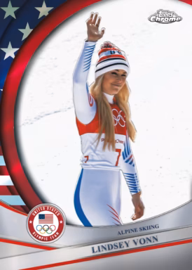 2026 TOPPS Chrome U.S. Winter Olympic & Paralympic Team Hopefuls Multisport Cards - Base Card USA Flag Parallel - Lindsey Vonn