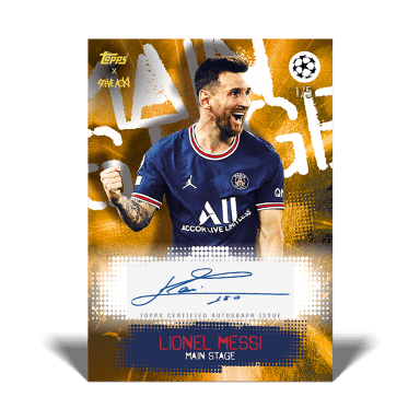 2021-22 TOPPS Football Festival by Steve Aoki UEFA Champions League Soccer Cards - Lionel Messi Main Stage Autograph Card