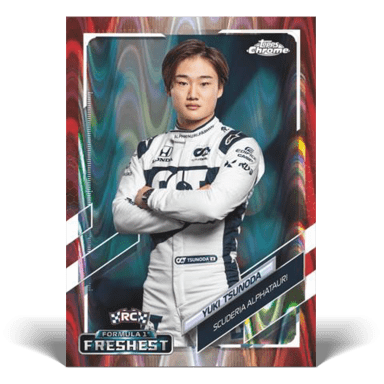 2021 TOPPS Chrome Formula 1 Racing Cards - Tsunoda Red Ray Wave