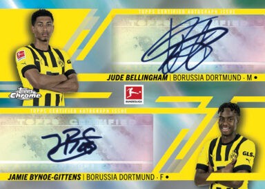 2022-23 TOPPS Chrome Bundesliga Soccer Cards - Dual Autograph Jude Bellingham Jamie Bynoe-Gittens