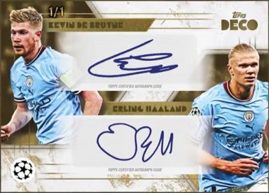 2022-23 TOPPS Deco UEFA Club Competitions Soccer Cards - Dual Autograph De Bruyne Haaland