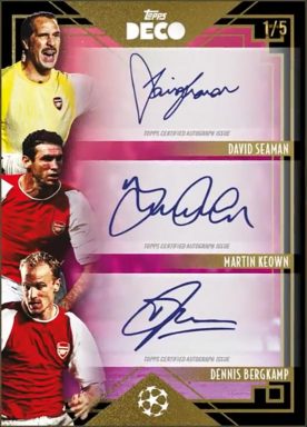2022-23 TOPPS Deco UEFA Club Competitions Soccer Cards - Triple Autograph Seaman Keown Bergkamp