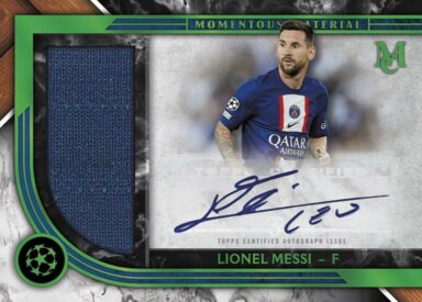 2022-23 TOPPS Museum Collection UEFA Champions League Soccer Cards - Momentous Material Jumbo Patch Autograph Messi