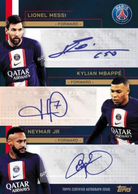 2022-23 TOPPS Paris Saint-Germain Official Team Set Soccer Cards - PSG Triple Autograph Messi Mbappé Neymar Jr