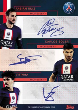 2022-23 TOPPS Paris Saint-Germain Official Team Set Soccer Cards - PSG Triple Autograph Ruiz Soler Vitinha