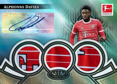 2022-23 TOPPS Tier One Bundesliga Soccer Cards - Autographed Tier One Relics Triple Patch Variation Alphonso Davies