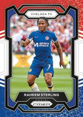 2023-24 PANINI Prizm Premier League Soccer Cards - Base Card Choice Red White & Blue Parallel Raheem Sterling