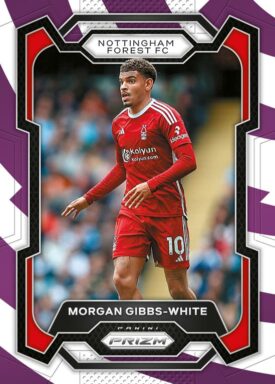2023-24 PANINI Prizm Premier League Soccer Cards - Base Card Purple & White Stripes Parallel Morgan Gibbs-White