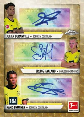2023-24 TOPPS Chrome Bundesliga Soccer Cards - Triple Autograph Duranville / Haaland / Brunner