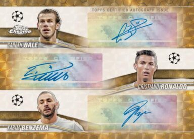 2023-24 TOPPS Chrome UEFA Club Competitions Soccer Cards - Triple Autograph Gareth Bale / Cristiano Ronaldo / Karim Bezema