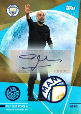 2023-24 TOPPS Manchester City FC Official Team Set Soccer Cards - Blue Moon Autograph Relics Pep Guardiola