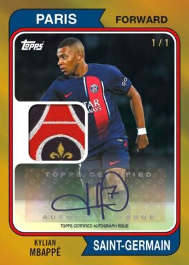 2023-24 TOPPS Paris Saint-Germain Official Team Set Soccer Cards - 1974 Topps Autograph Relic Card Kylian Mbappe
